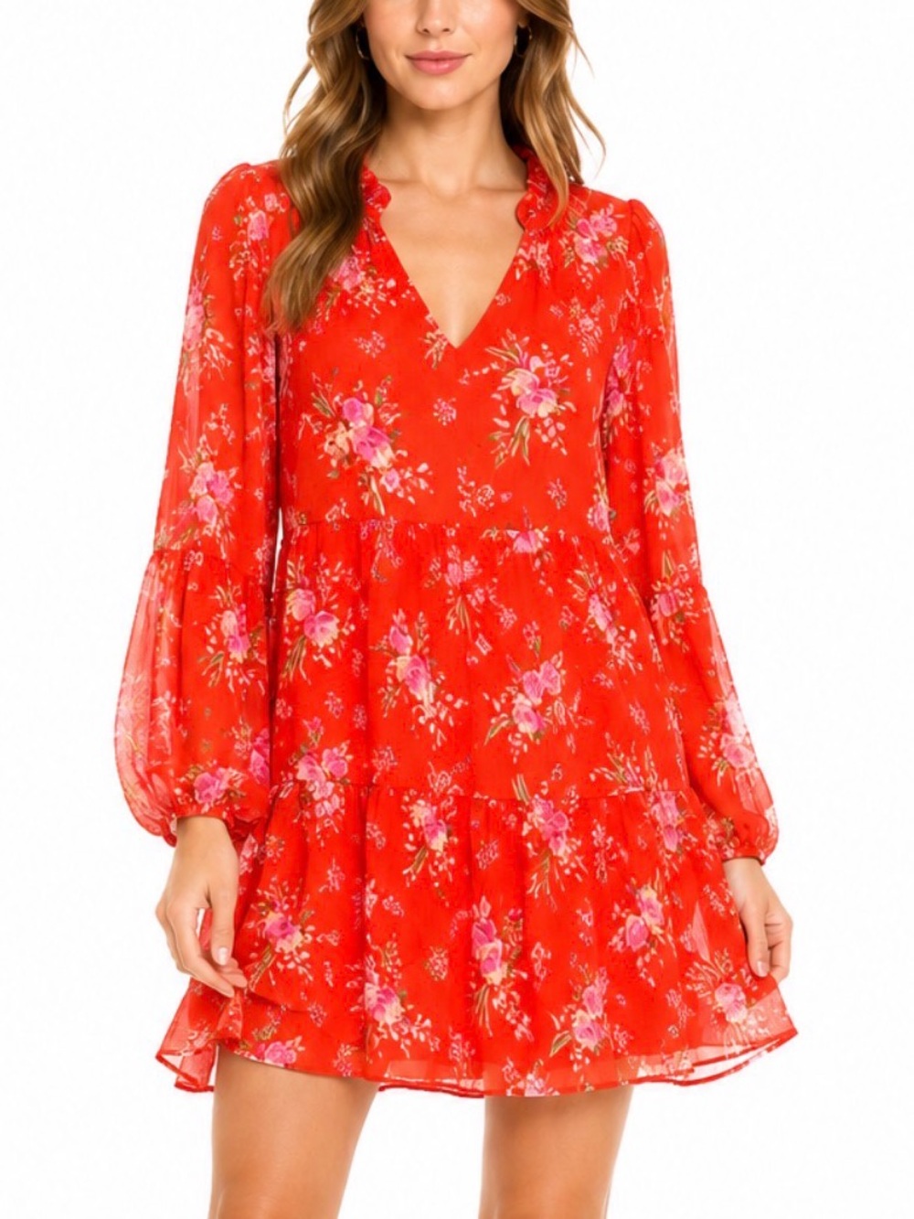 Vince Camuto Floral Tiered Mini Dress Boho Romantic Cottage-core Coquette M